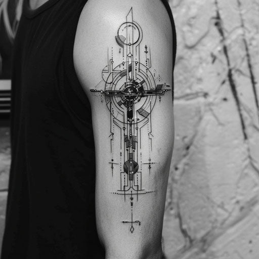 Tattoo symbols with sci-fi aesthetics