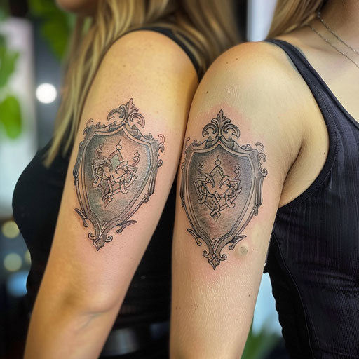 Medieval shield tattoos for mom and daughter