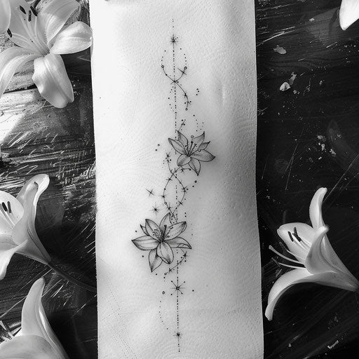 Aquarius constellation intertwined with delicate lilies