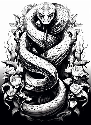 Black snake tattoo cobra pattern in white ink style