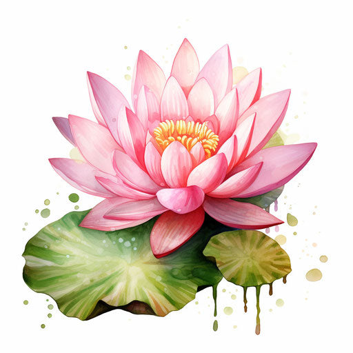 Lotus artwork in Oil painting style, on white background