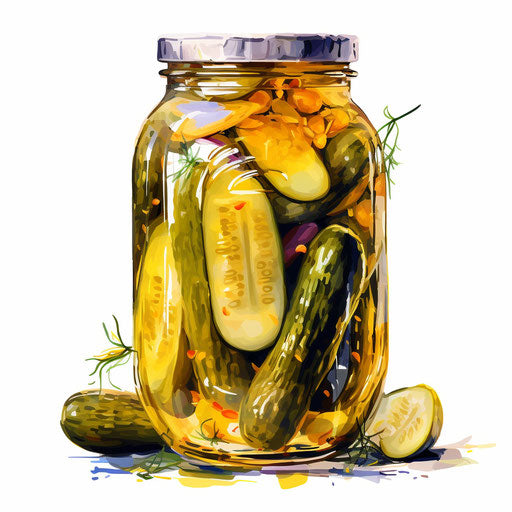 Impressionistic art style illustration of pickles on white background