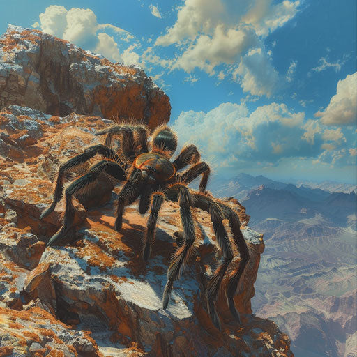 Panoramic view of a tarantula on a rocky outcrop