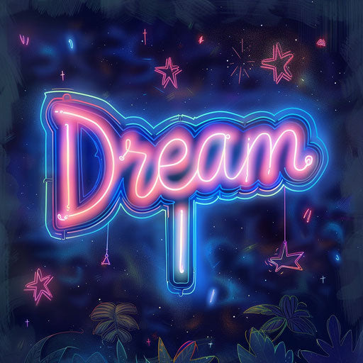 Modern flat tattoo sketch of a neon sign spelling out “Dream”