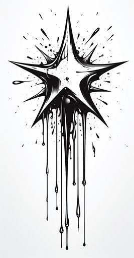Free star drawing in black and white, drips and splatters style