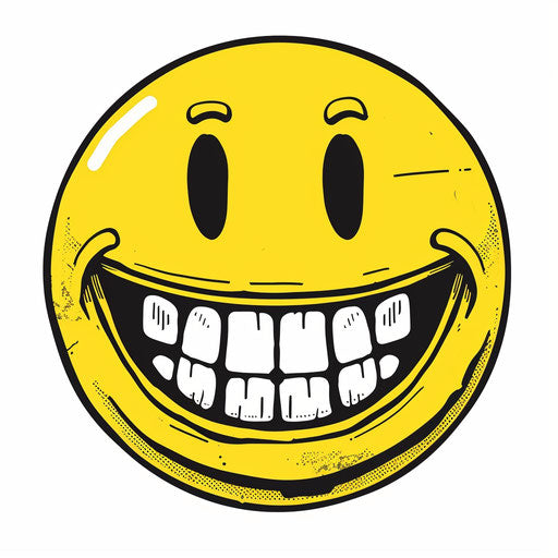 Smiling yellow face with modernist bold manga lines