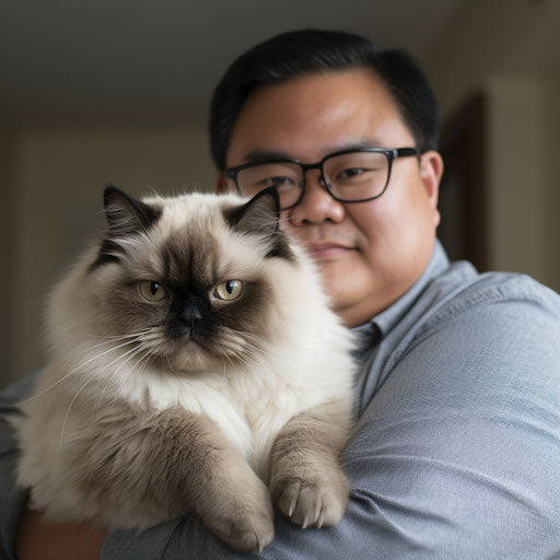 Himalayan cat held by its owner