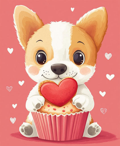 Adorable puppy with heart-shaped cookie