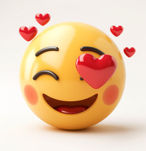 Stock photo emoji face with red hearts, navy and amber style