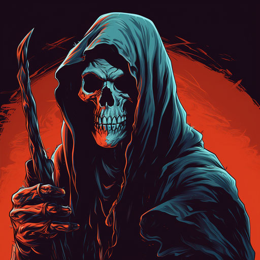 Bold and colorful grim reaper drawing