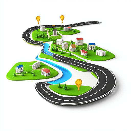 3D roadmap with photo realistic style on flat white background