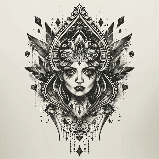 Queen of spades tattoo on pure white background