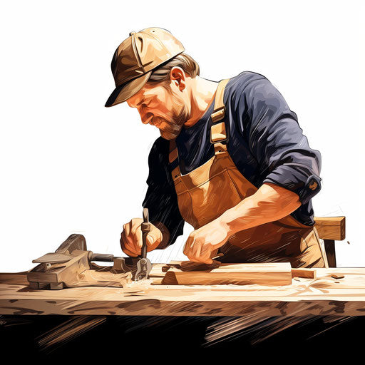 Illustration of a carpenter in the style of Chiaroscuro Art, on white background