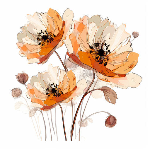 Outline of flower clipart in the style of oil painting