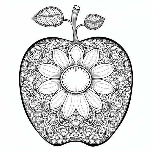 Apple with mandala patterns. Coloring book page