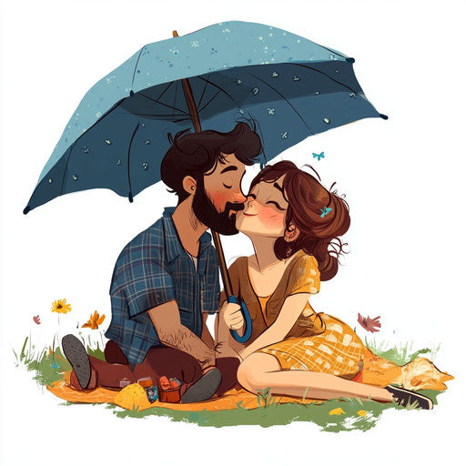Romantic picnic under umbrellas