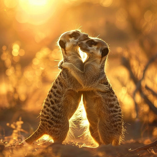 Two meerkats sharing a tender moment