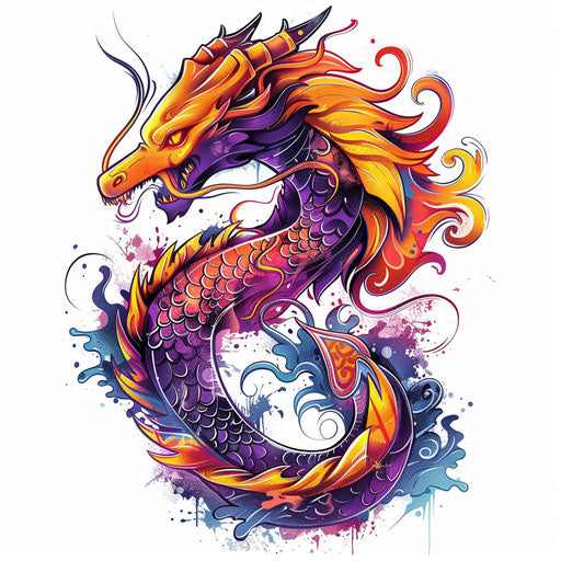 The fusion of dragon and flame in a dynamic and colorful style