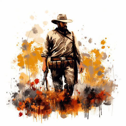 Cowboy clipart in the style of Impressionistic Art, on a white background