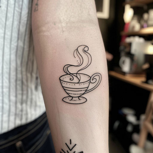 Flat tattoo sketch of a steaming coffee cup in clipart style