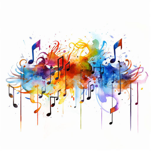 Music notes clipart in the style of Oil painting, on a white background