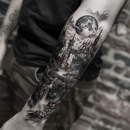 Fantasy landscape on arm in the style of David Palumbo