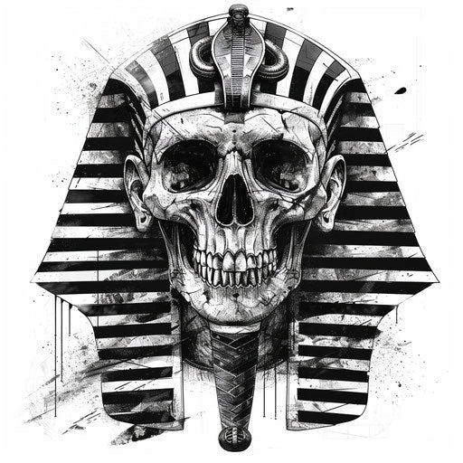 Pharaoh's skull with stripes and sand, hip hop style