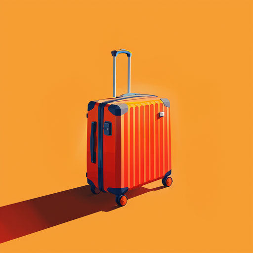 Realistic luggage clipart on a flat, sunset orange background