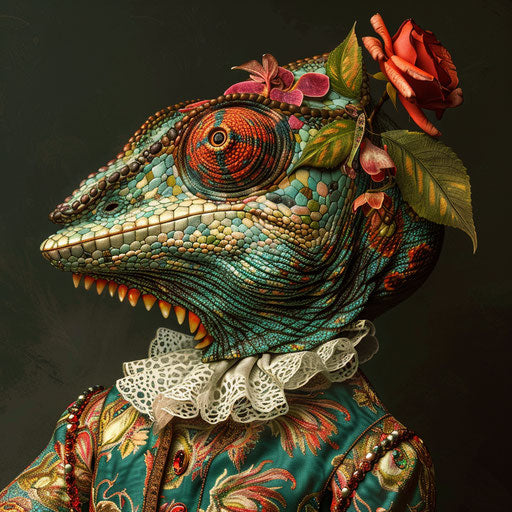 A Venetian masquerade: vibrant mask on a chameleon