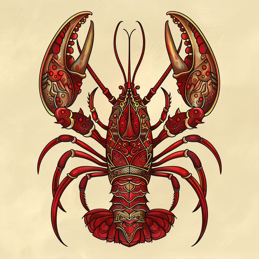 Elegant lobster sketch with intricate gold patterns