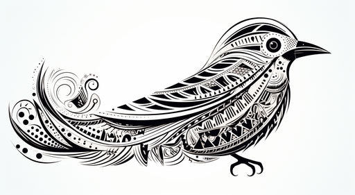 Black and white bird tribal style tattoo