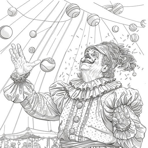 Clown juggling colorful balls at the circus