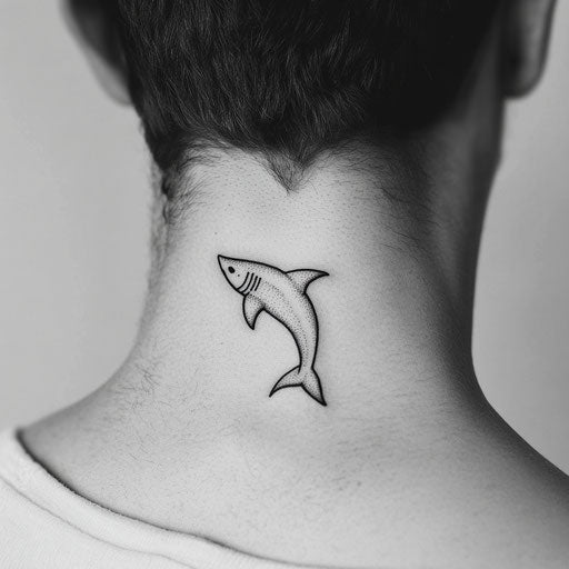Minimalist shark fin tattoo sketch on small neck