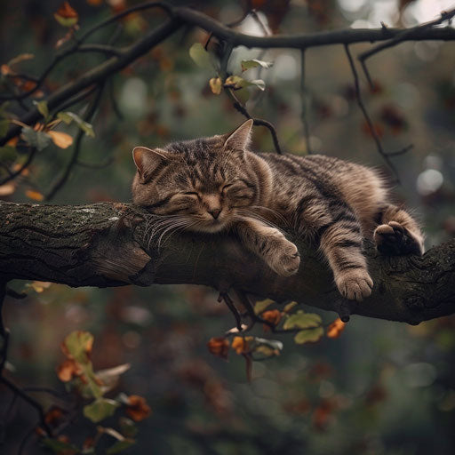 Fat cat lying on a tree branch