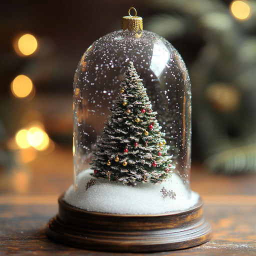 Mini snow globe ornament with Christmas tree and snowflakes
