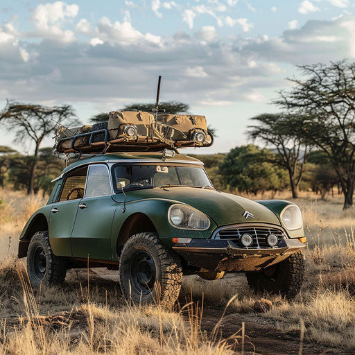 Wild exploration in Citroen DS 20 outfitted for safari