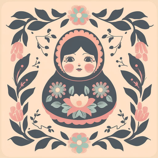 Modern flat tattoo sketch of Russian doll in pastel shades