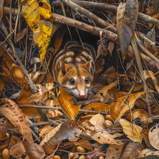 The Tasmanian devil blends into autumn leaves