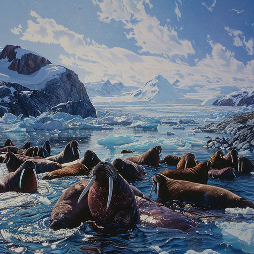 Vibrant ecosystem of a walrus seal habitat, featuring diverse Arctic wildlife.