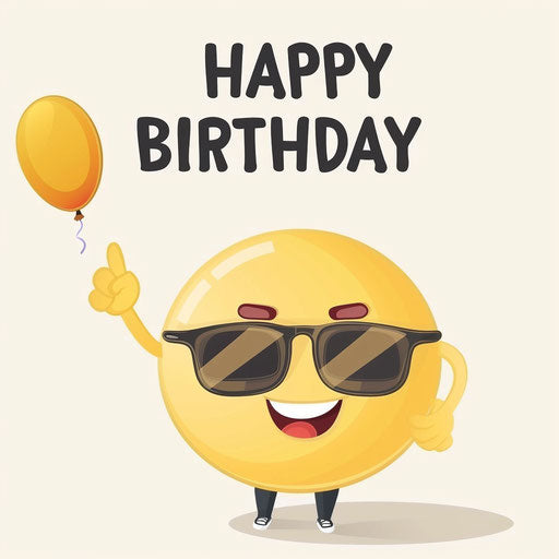 Yellow smiley with sunglasses saying 'HAPPY BIRTHDAY'