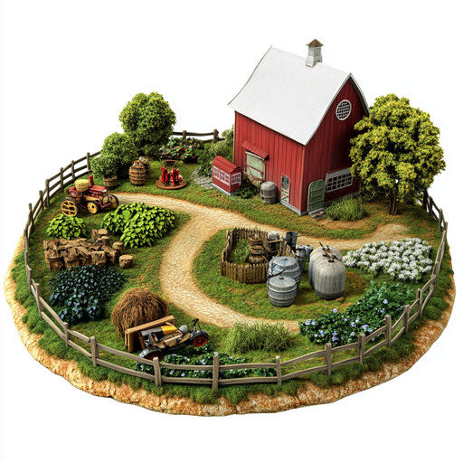 Realistic clipart of a Model Farm, high-res, isolated