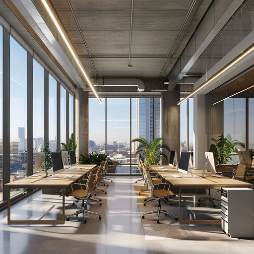 Modern office with sleek desks and ergonomic chairs