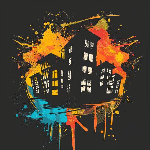 Unique real estate logo with graffiti elements and urban colors