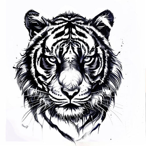Bold sketch of a tiger's face for single needle tattoo