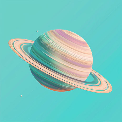 Saturn clipart in photo realistic style on flat turquoise background