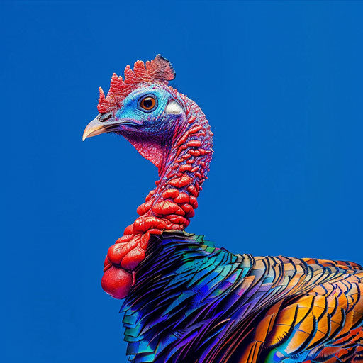 Realistic clipart turkey shines on flat royal blue background
