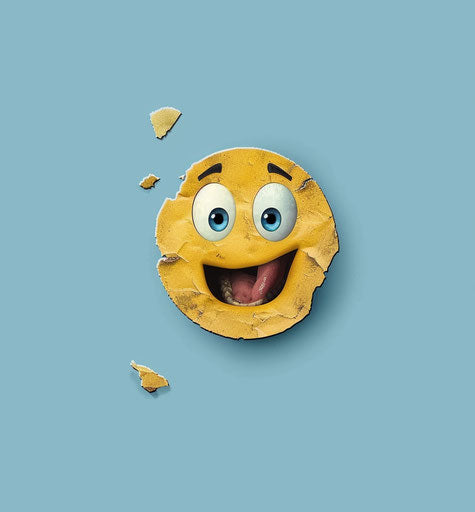 Emotional face on blue background, light gray and yellow style