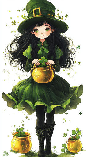 The girl in green with golden pots and elegant headwear