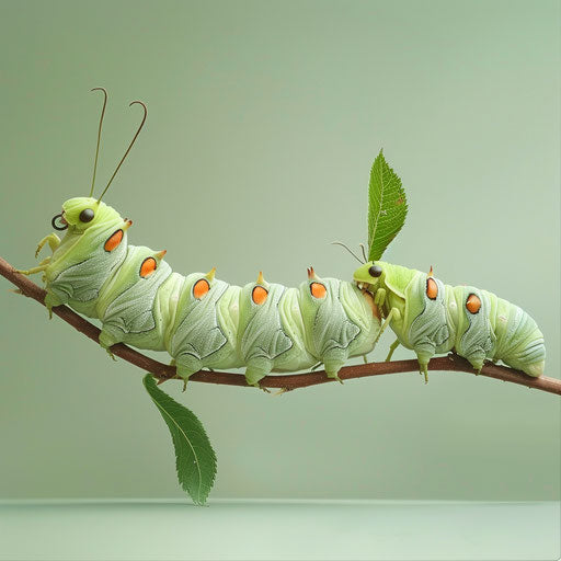 Caterpillar transforming into a butterfly, in the style of Marsel van Oosten