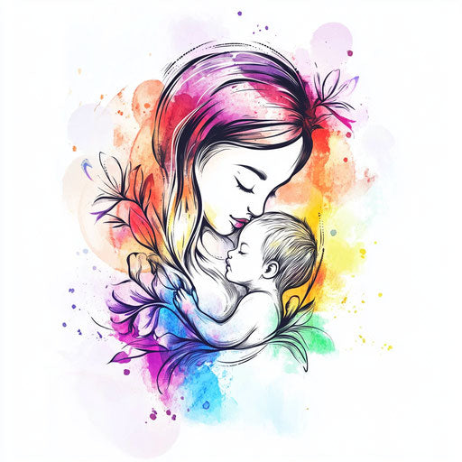 Beautiful clipart style tattoo sketch Mama tattoo with watercolor splash background